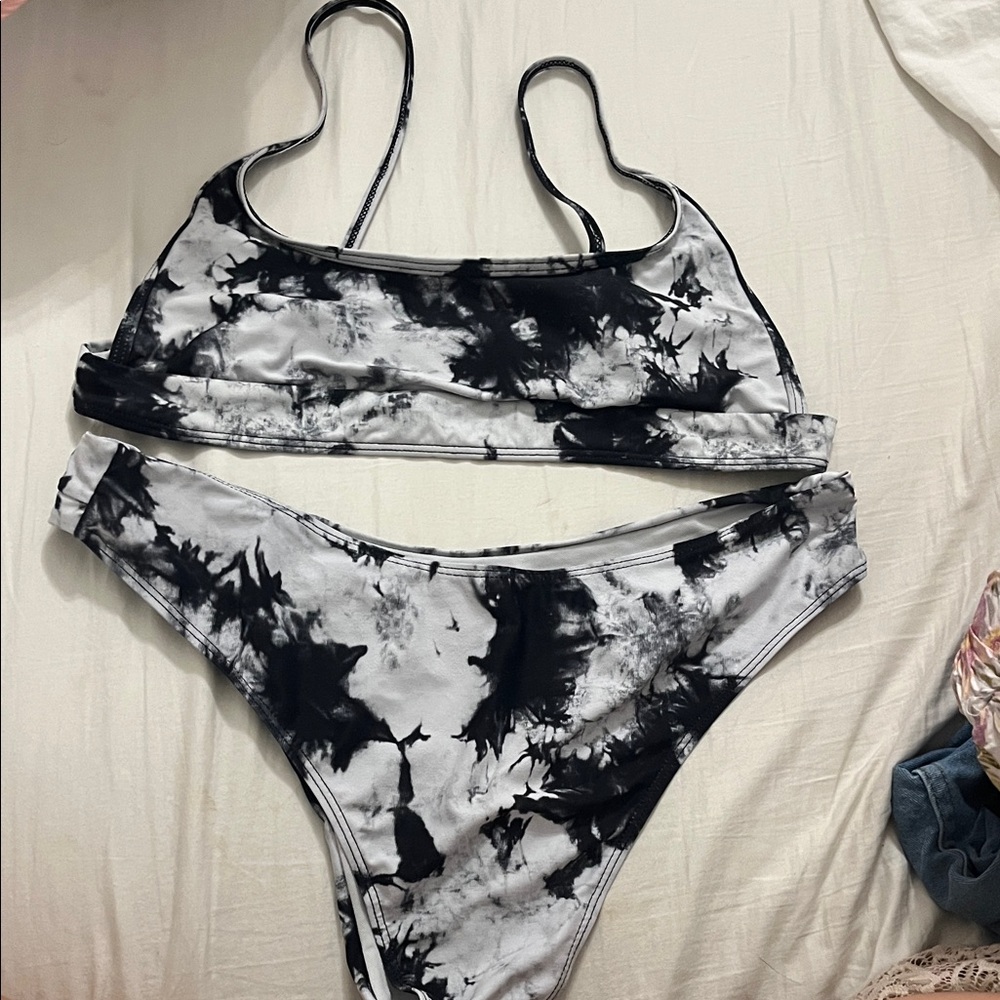 Black and White Tie-Dye Bikini Set